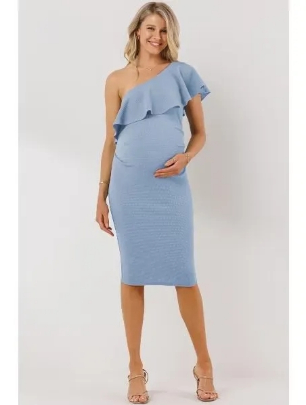 Hello Miz Maternity One-Shoulder Ruffle Fitted Dress - Picture 4 of 4